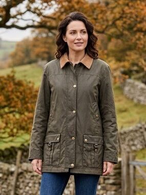 Lauren Ralph Lauren Olive Green Utility Jacket  Tan Corduroy Collar Heritage Sz
